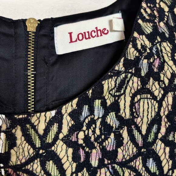 Louche Black Lace Dress Metallic Gold Threading Size 8 - Picture 2 of 4